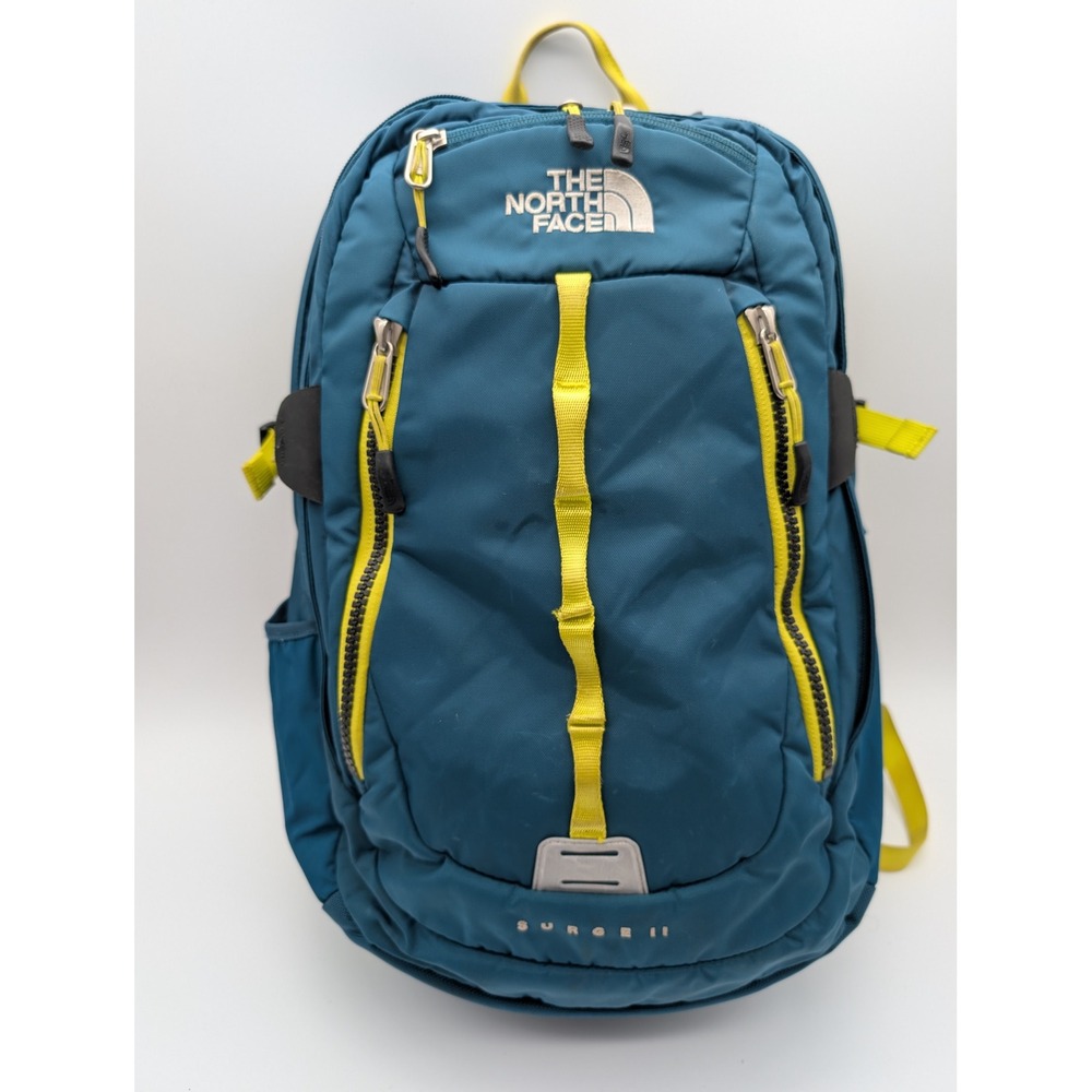 The North Face Surge II Backpack Blue Yellow Hiking Travel Laptop Bag
